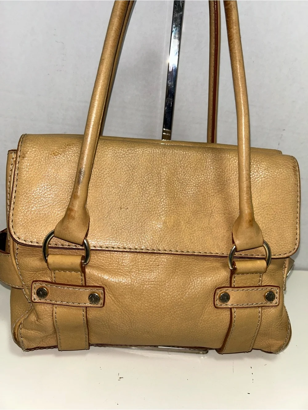 Michael Kors Y2K Tan Pebbled Leather Double Flap Three Section Satchel
